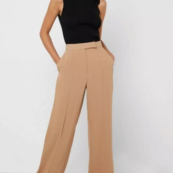 Topshop Wide Leg Pants Trousers High Rise Size 8 Tan Center Crease Closet Staple - Picture 2 of 14